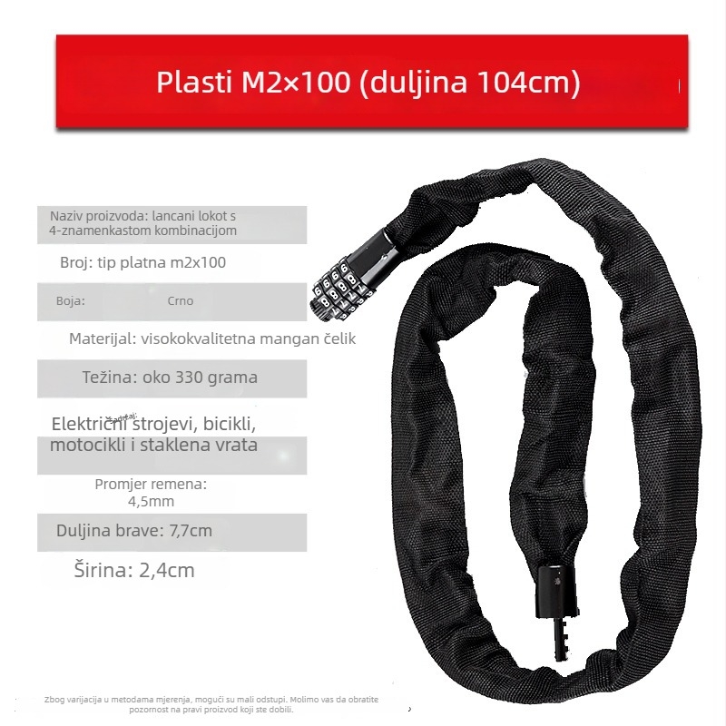 Zhiwei lančana brava, mangan čelik i bakar, za električna vozila, motocikle, bicikle i staklena vrata; težina 280-800