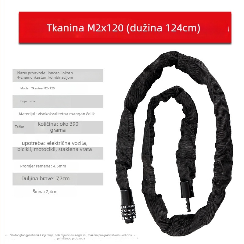 Zhiwei lančana brava, mangan čelik i bakar, za električna vozila, motocikle, bicikle i staklena vrata; težina 280-800