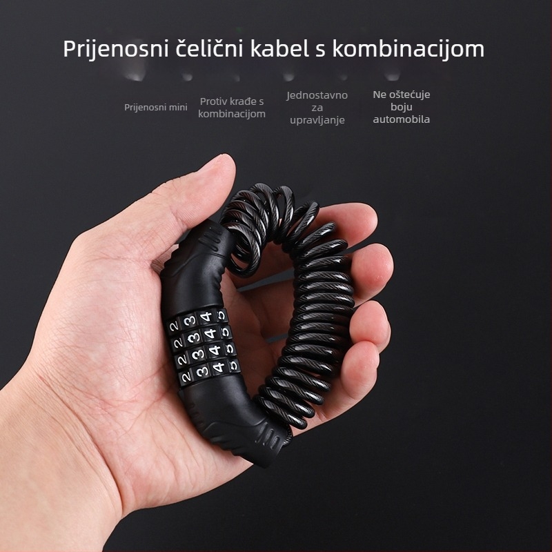Kabel zaključavanje s lozinkom – kabel od čelične žice cinkovog legura, Model: Kabel zaključavanje s lozinkom, Tip: Numerički kod, Namijenjeno za kacigu, kovčeg i ormarić, Stil: Moderan minimalistički