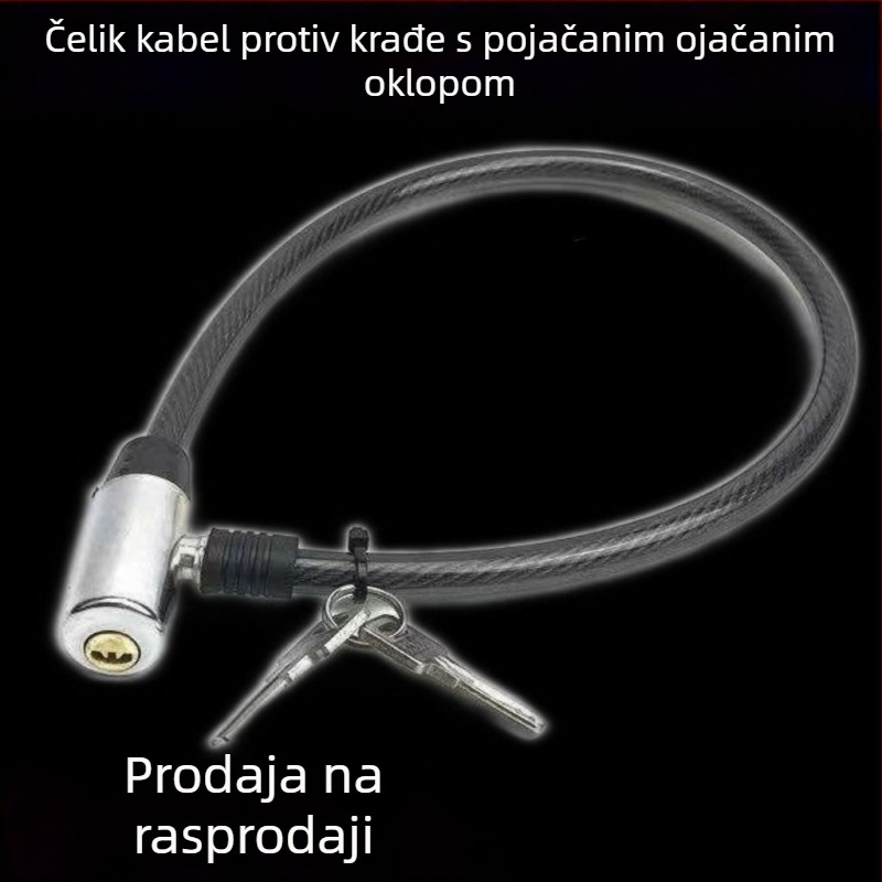 Katanac za bicikl - prenosni, čelični kabel i debeli lanac, zaključavanje, zaštita od krađe