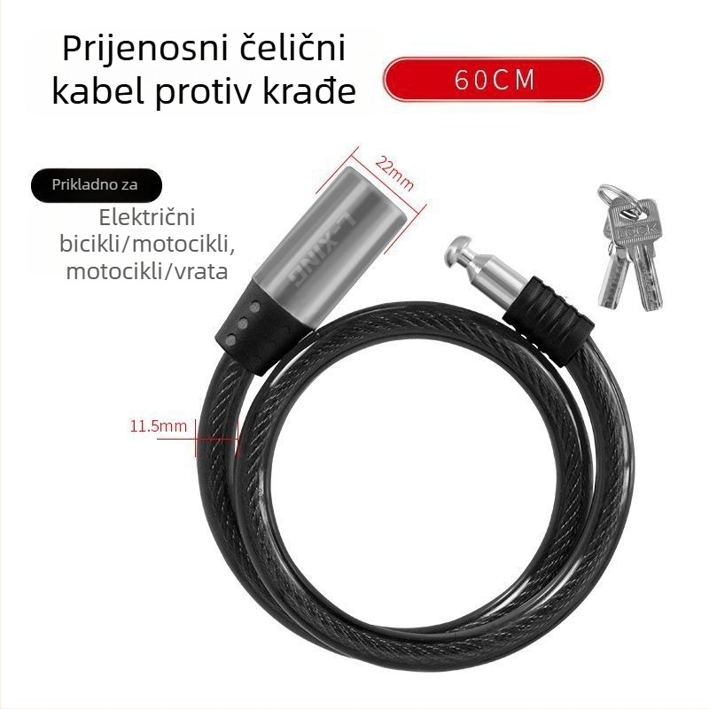 Katanac za bicikl - prenosni, čelični kabel i debeli lanac, zaključavanje, zaštita od krađe