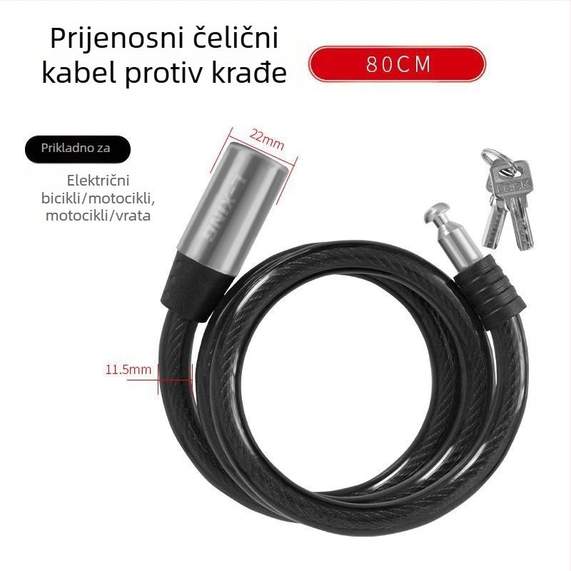 Katanac za bicikl - prenosni, čelični kabel i debeli lanac, zaključavanje, zaštita od krađe