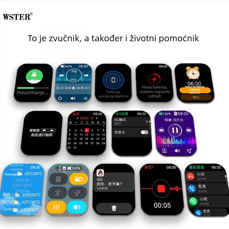 Bluetooth zvučnik s budilicom, prikazom tekstova i dodirnim zaslonom – 5W, Bluetooth 5.3, ugrađena baterija 1000–1200 mAh