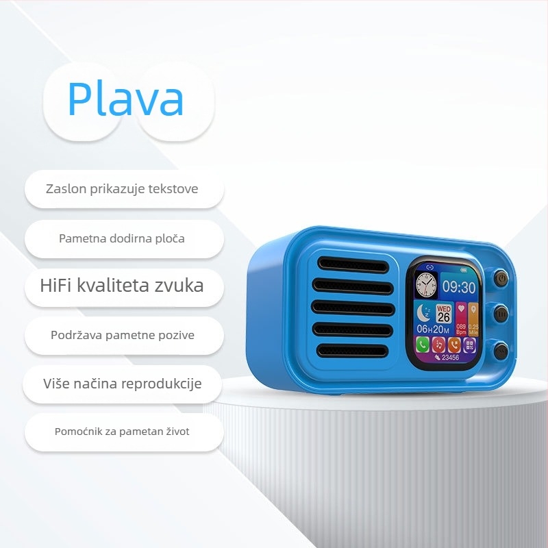 Bluetooth zvučnik s budilicom, prikazom tekstova i dodirnim zaslonom – 5W, Bluetooth 5.3, ugrađena baterija 1000–1200 mAh