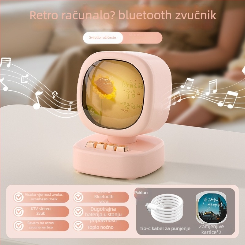 Bluetooth zvučnik s bežičnim mikrofonom za karaoke – Sve-u-jednom prenosni vanjski zvučnik; Bluetooth 5.0; Ugrađena baterija 1000–1200mAh; Snaga 5W; Frekvencijski odziv 20 Hz–20 kHz; Domet 10 m