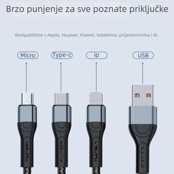 Ai line Rhino kabel za brzo punjenje i prijenos podataka 3-u-1 s Lightning, USB-C i Micro USB, kućište od aluminijske legure, automatsko isključivanje, do maksimalnog izlaza 6A
