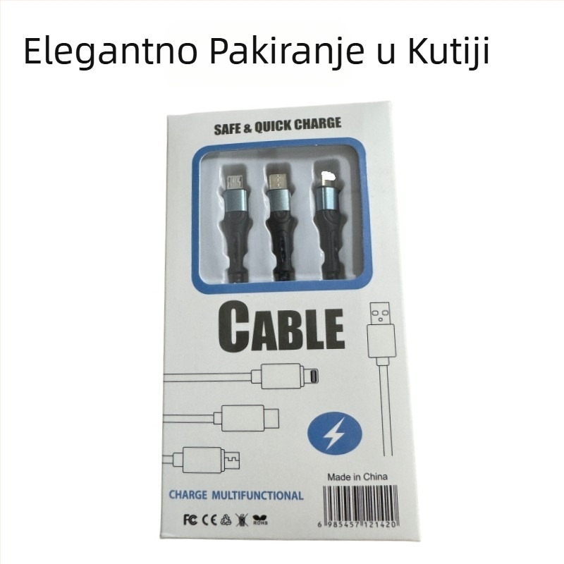 Ai line Rhino kabel za brzo punjenje i prijenos podataka 3-u-1 s Lightning, USB-C i Micro USB, kućište od aluminijske legure, automatsko isključivanje, do maksimalnog izlaza 6A
