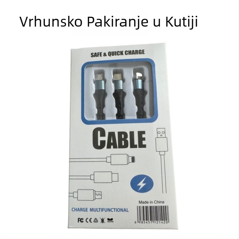 Ai line Rhino kabel za brzo punjenje i prijenos podataka 3-u-1 s Lightning, USB-C i Micro USB, kućište od aluminijske legure, automatsko isključivanje, do maksimalnog izlaza 6A