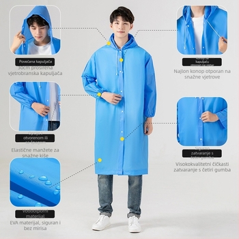 Planinarenje kišni pončo od EVA tkanine, višekratno upotrebljivo za odrasle, za jednu osobu, dugi, prijenosno kišno (EVA tkanina, debljina 0.10, PE ljepilo vodootporni sloj)