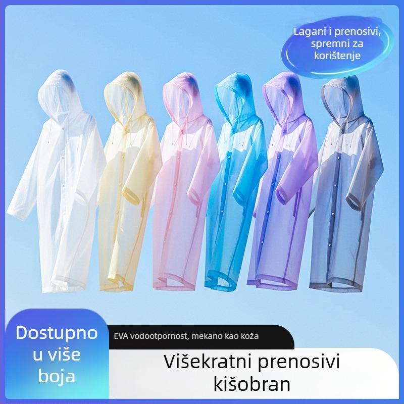 Planinarenje kišni pončo od EVA tkanine, višekratno upotrebljivo za odrasle, za jednu osobu, dugi, prijenosno kišno (EVA tkanina, debljina 0.10, PE ljepilo vodootporni sloj)