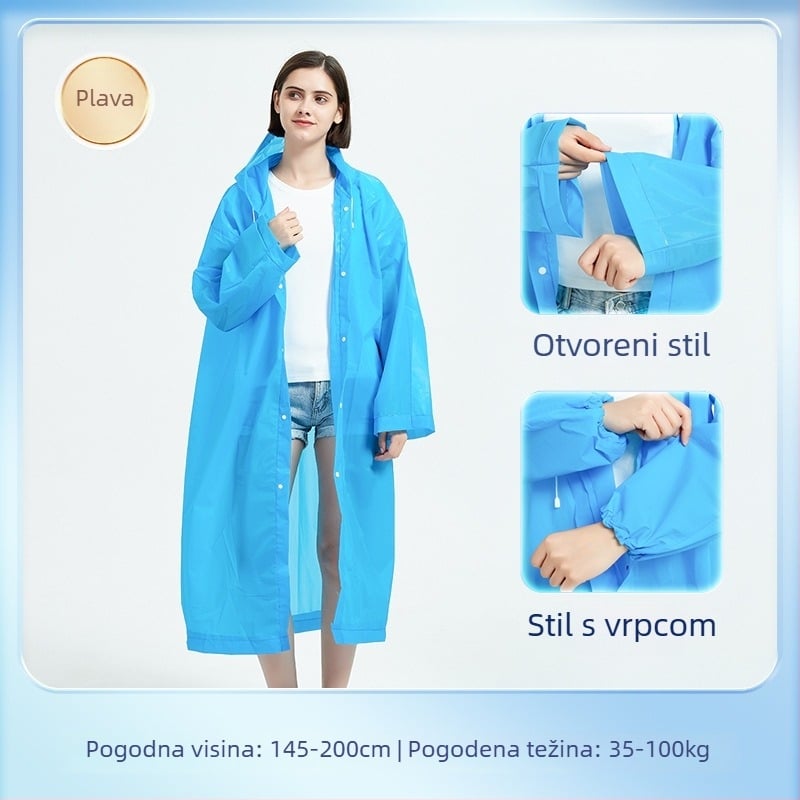 Planinarenje kišni pončo od EVA tkanine, višekratno upotrebljivo za odrasle, za jednu osobu, dugi, prijenosno kišno (EVA tkanina, debljina 0.10, PE ljepilo vodootporni sloj)