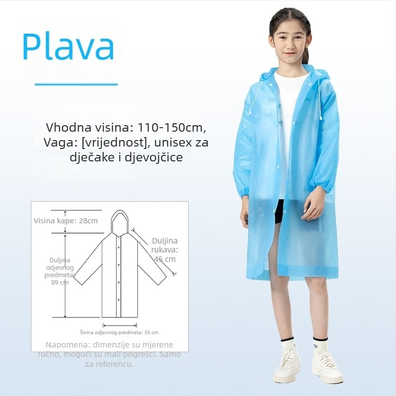 Dječje EVA kišno pončo, debeli, za ponovnu upotrebu, školska upotreba, za 1 dijete, uzrast 7–12 godina