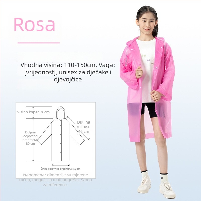 Dječje EVA kišno pončo, debeli, za ponovnu upotrebu, školska upotreba, za 1 dijete, uzrast 7–12 godina