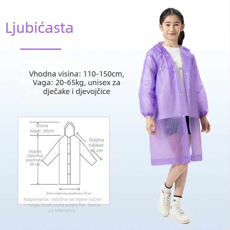 Dječje EVA kišno pončo, debeli, za ponovnu upotrebu, školska upotreba, za 1 dijete, uzrast 7–12 godina