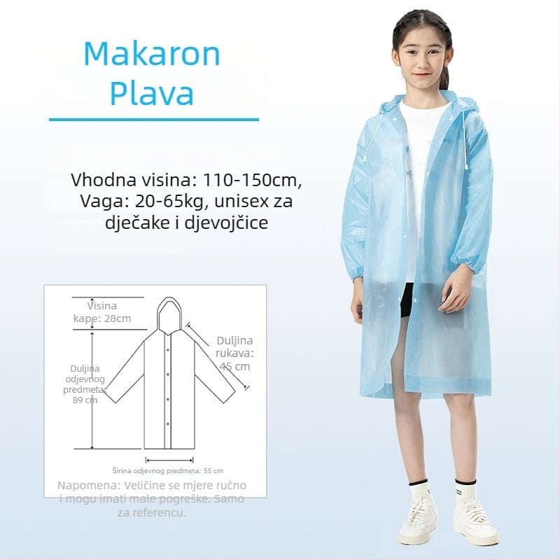 Dječje EVA kišno pončo, debeli, za ponovnu upotrebu, školska upotreba, za 1 dijete, uzrast 7–12 godina