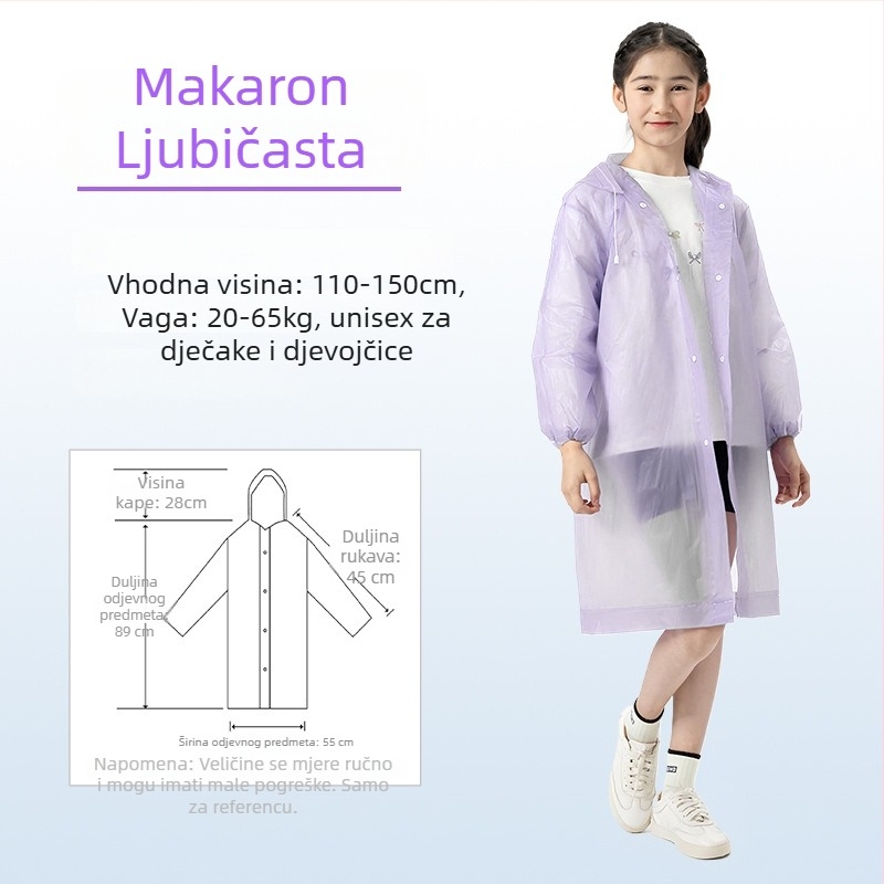 Dječje EVA kišno pončo, debeli, za ponovnu upotrebu, školska upotreba, za 1 dijete, uzrast 7–12 godina
