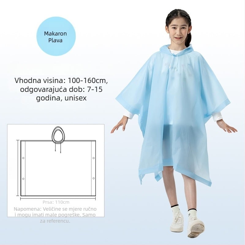 Dječje EVA kišno pončo, debeli, za ponovnu upotrebu, školska upotreba, za 1 dijete, uzrast 7–12 godina