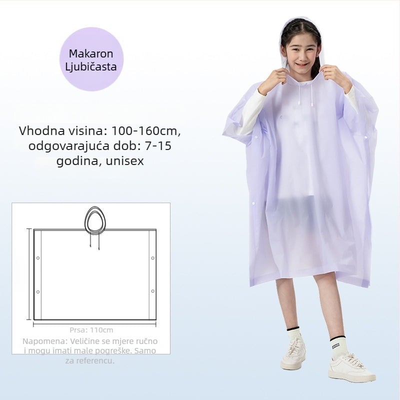 Dječje EVA kišno pončo, debeli, za ponovnu upotrebu, školska upotreba, za 1 dijete, uzrast 7–12 godina