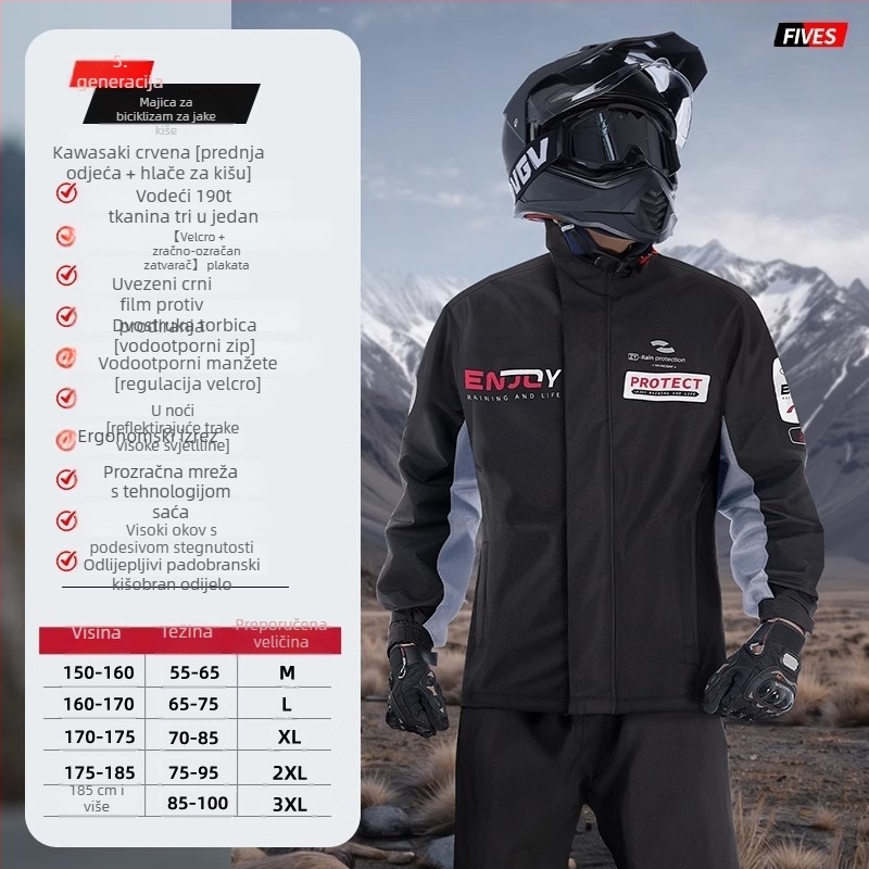 Podijeljeno kišno pončo za motocikl i električni skuter, tkanina 22-silk, PVC vodootporni sloj, za jednu odraslu osobu