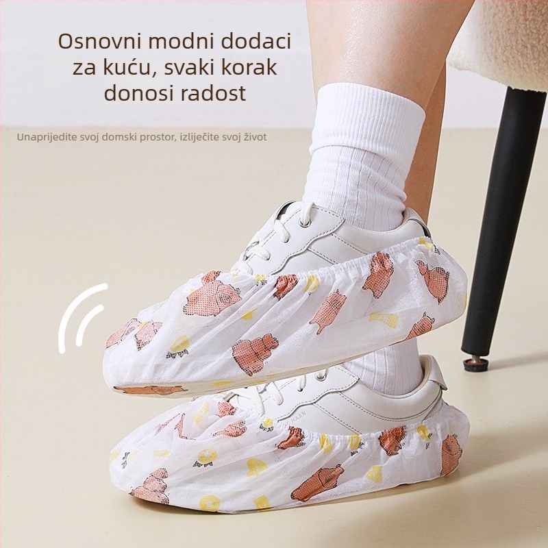 Jednokratne navlake za cipele od netkanog materijala s kapibarinim uzorkom, elastičnim prstenom i vrpcom za zatezanje, za kućnu upotrebu, standardna debljina