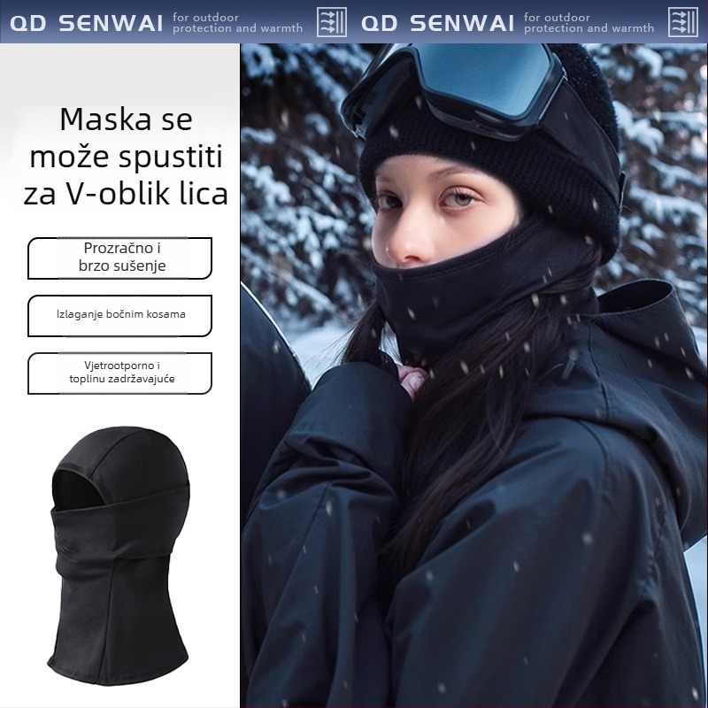 Biciklistička maska s fleece zaštitom lica i kapuljom otporna na vjetar – materijal Spandex/Lycra, brend Soriwai, unisex, mogućnost prilagođavanja