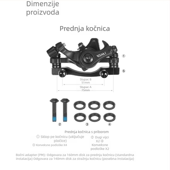 VXM Metalni kaliper za disk kočnicu za bicikl – prilagodljiva ugradnja, prednja i stražnja, za MTB