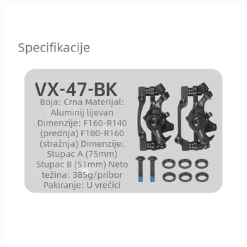 VXM Metalni kaliper za disk kočnicu za bicikl – prilagodljiva ugradnja, prednja i stražnja, za MTB