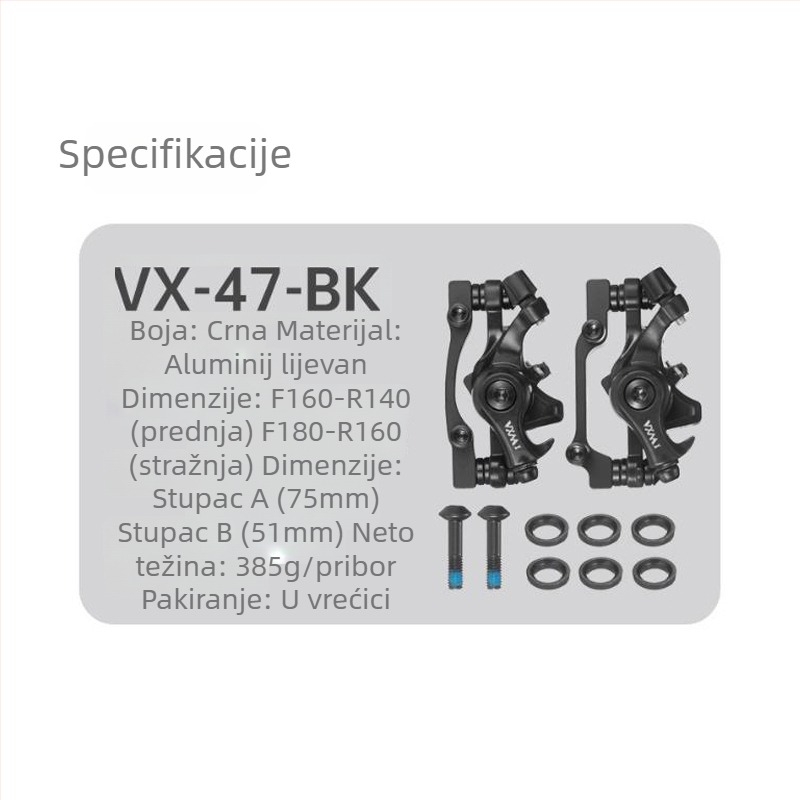 VXM Metalni kaliper za disk kočnicu za bicikl – prilagodljiva ugradnja, prednja i stražnja, za MTB