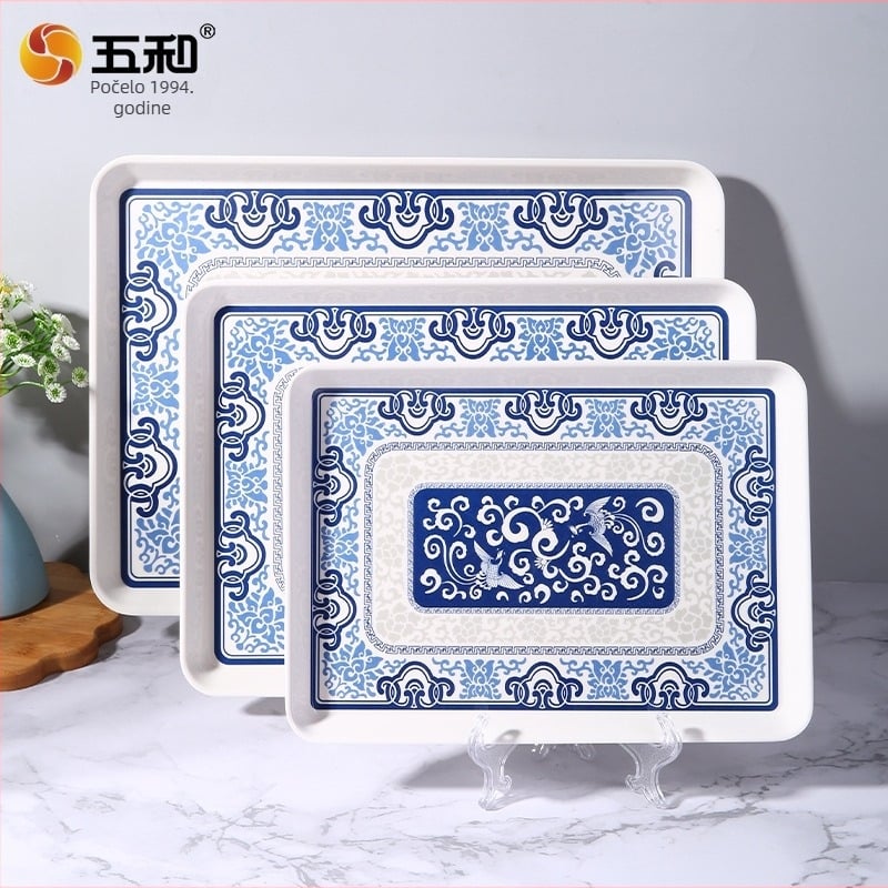 Melaminska četvrtasta taca za čaj u novom kineskom stilu, raznolikim uzorcima, otisnutim logom i mogućnošću prilagodbe.