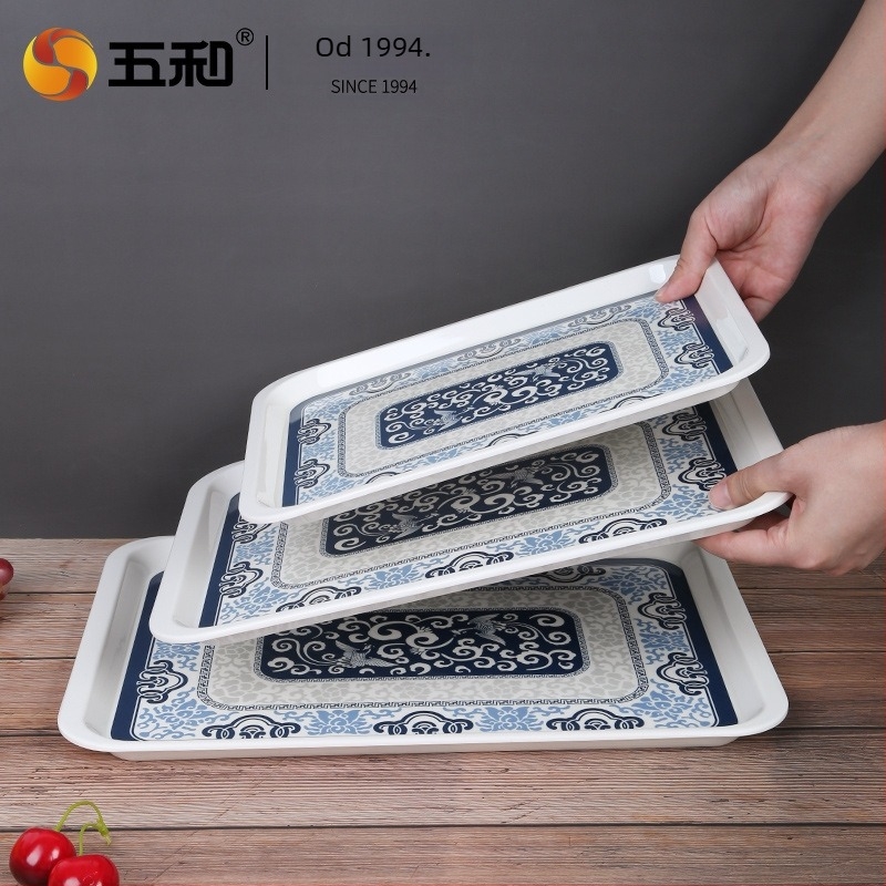 Melaminska četvrtasta taca za čaj u novom kineskom stilu, raznolikim uzorcima, otisnutim logom i mogućnošću prilagodbe.