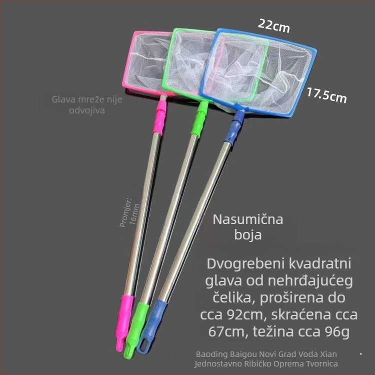 Dječji teleskopijski mrežni set za ribolov od nehrđajućeg čelika za kampiranje (dubina mreže 14 cm, fina mreža, teleskopska šipka)