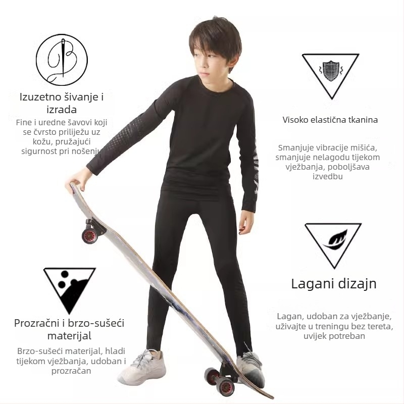 Dječji sportski set — brzo se suši, prozračan, ultra lagan milk silk materijal s 8% spandeksa; dugi rukavi, okrugli ovratnik; za jesen za dječake