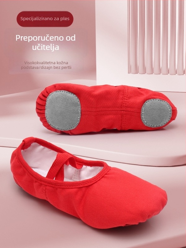 Plesaće cipele za djecu – platneni gornji dio, kožna potplata, otporne na habanje, balet, unisex
