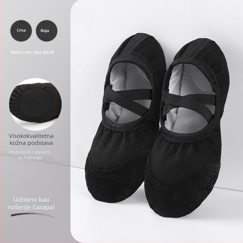 Plesaće cipele za djecu – platneni gornji dio, kožna potplata, otporne na habanje, balet, unisex