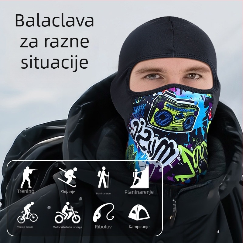 Maska za biciklizam s balaklavom – vjetrootpornost i otpornost na hladnoću, poliester, unisex, na skladištu, ovlaštena privatna marka