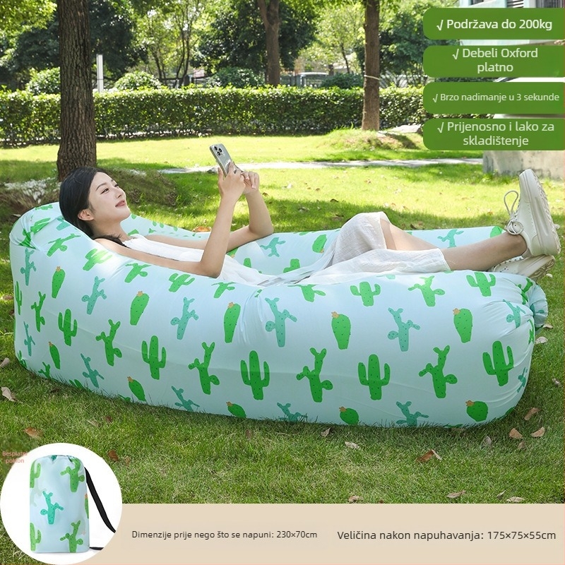 Vanjski sklopivi napuhiva kauč-ležaj s poliester površinom; težina 0,8 kg; nosivost 150 kg