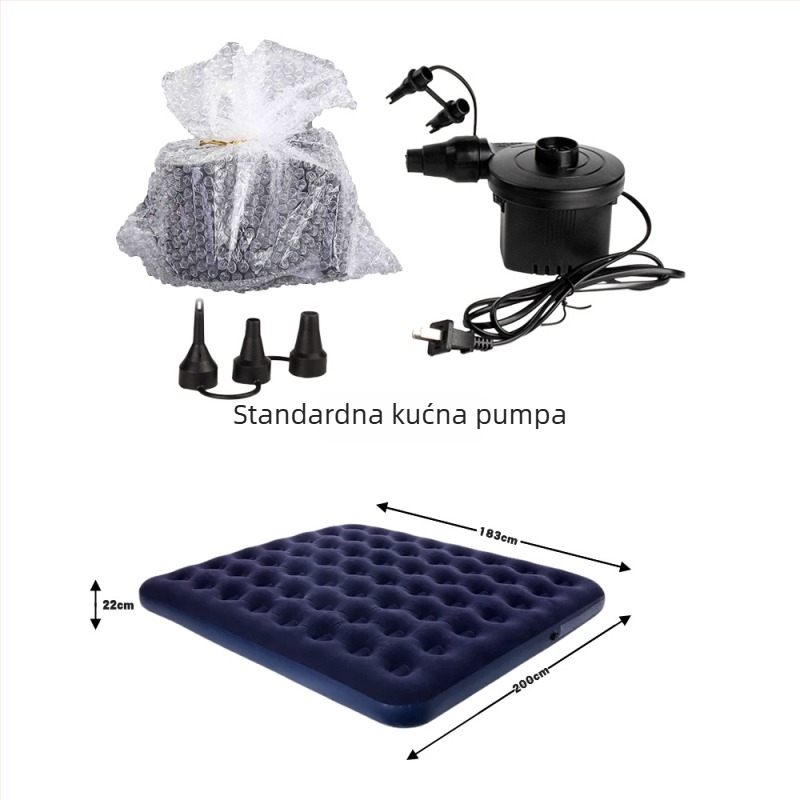 Naduvani krevet za kampiranje s flokiranom površinom, prijenosno, otporno na vlagu (Težina: približno 1.85–2.7 kg; Nosivost: 250 kg; Materijal: PVC; Površina: flokirana)