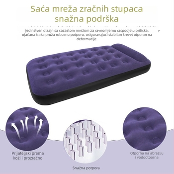 Kamping nadduvna madrac s flokiranom površinom, ručno napuhavanje, vanjska pumpa, nosivost 200 kg, uključuje jastuk