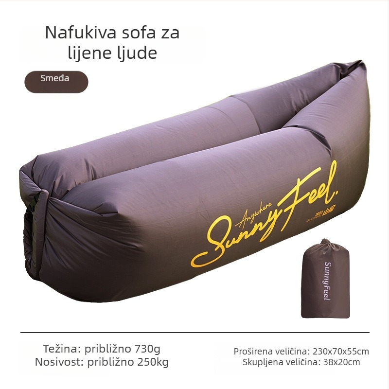 Napuhiva kauč za kampiranje i otvoreni prostor, prijenosni kauč-odmaralište (Težina: 800 g; Nosivost: 120 kg; Površina: 210T karirani materijal; Kategorija: napuhiva postelja)