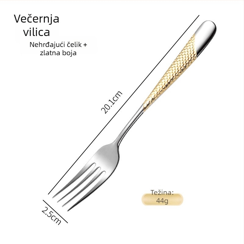 Platinum set pribora od 304 nehrđajućeg čelika za zapadnu prehranu: nož, vilica i žlica, ogledni završni sloj, lagani luksuzni retro stil, mogućnost prilagodbe