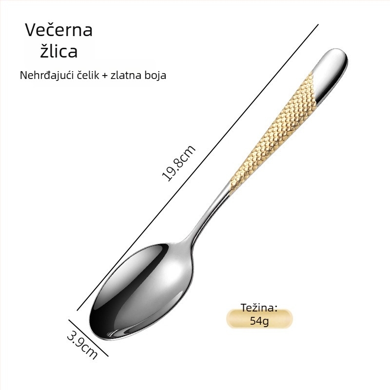 Platinum set pribora od 304 nehrđajućeg čelika za zapadnu prehranu: nož, vilica i žlica, ogledni završni sloj, lagani luksuzni retro stil, mogućnost prilagodbe