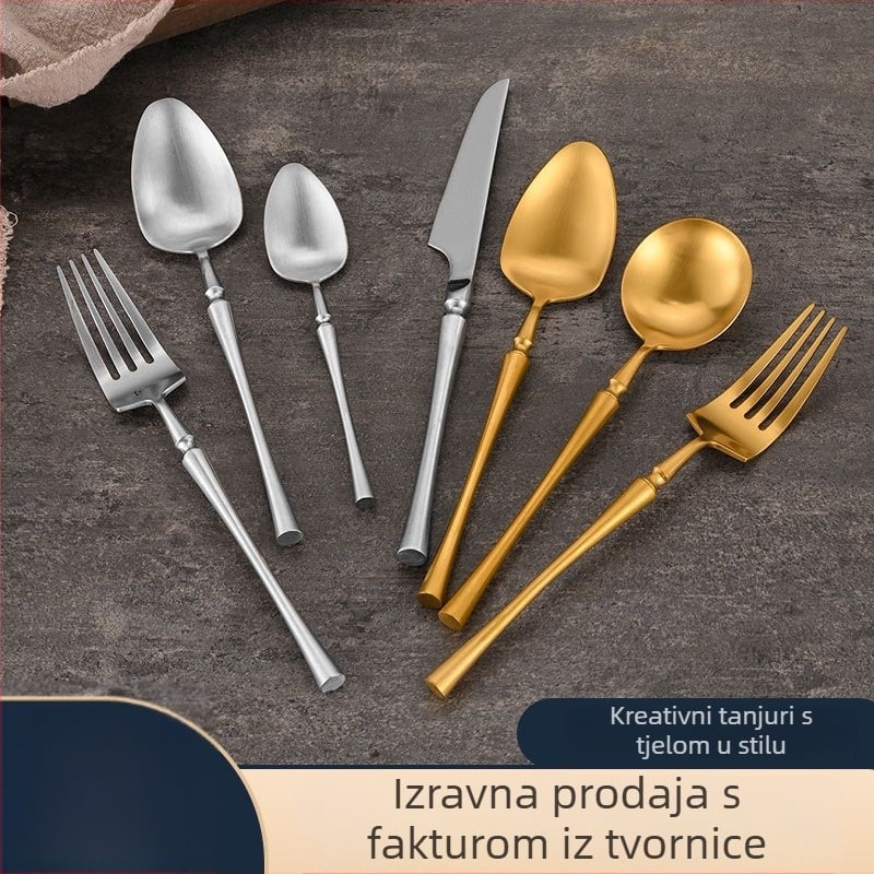 Set noževa, vilice i žlice od 304 nehrđajućeg čelika s uskim strukom, vodeno poliranje, korejski stil