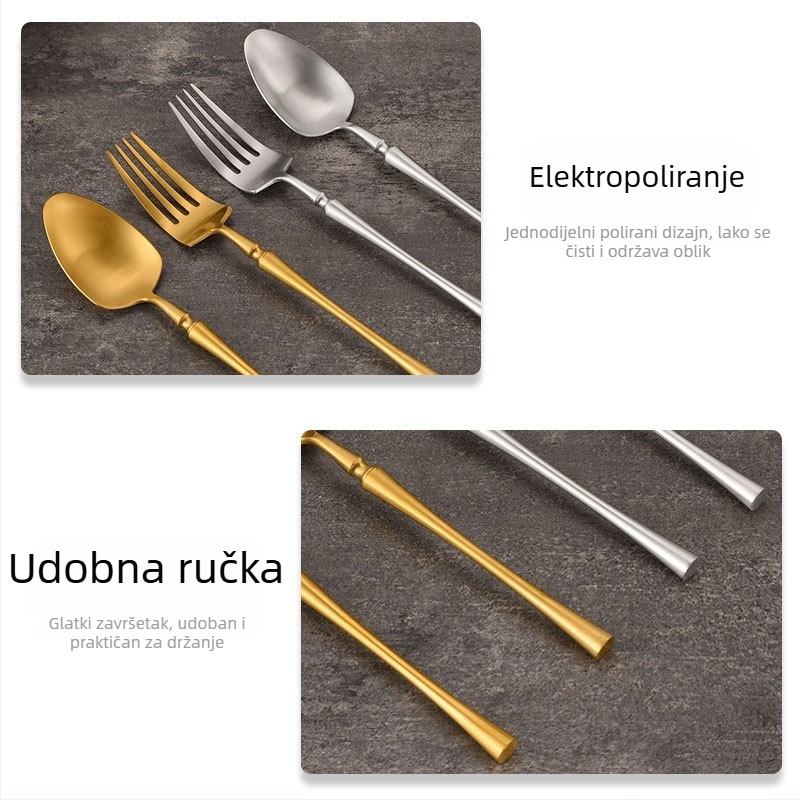 Set noževa, vilice i žlice od 304 nehrđajućeg čelika s uskim strukom, vodeno poliranje, korejski stil