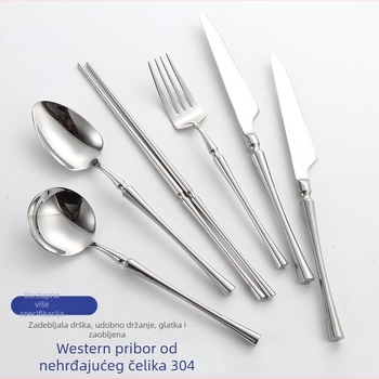 Šestodjelni set pribora za stol od 304 nerđajućeg čelika s oglednim završnim slojem, nordijski minimalistički stil, mogućnost tiskanja logotipa