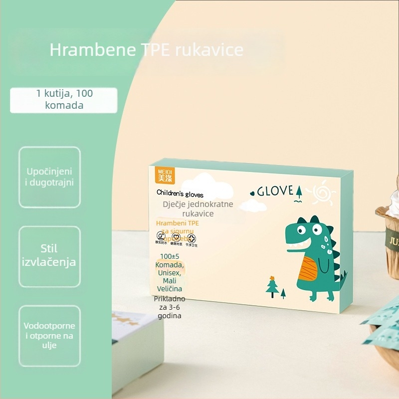 Dječje jednokratne rukavice, TPE, prehrambena kvaliteta, u kutiji, protusklizne, debljina 0,05–0,1 mm