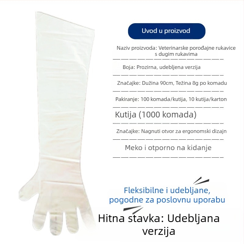 Veterinarske jednokratne dugačke rukavice za ovce i goveda — PE materijal, debljina <0.05 mm, namijenjene porodu