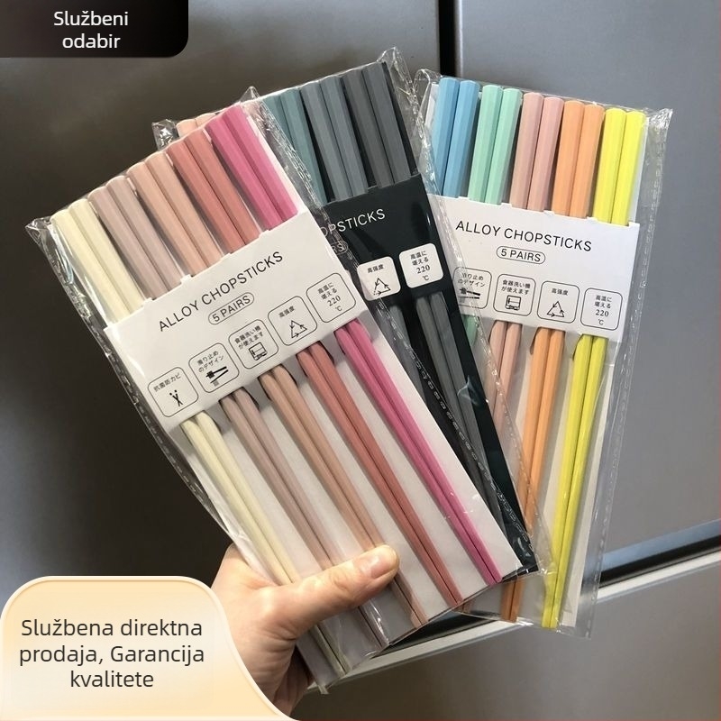 Štapići za jelo od legure, japanskog stila, otporni na visoke temperature, otporni na plijesan, 5 pari