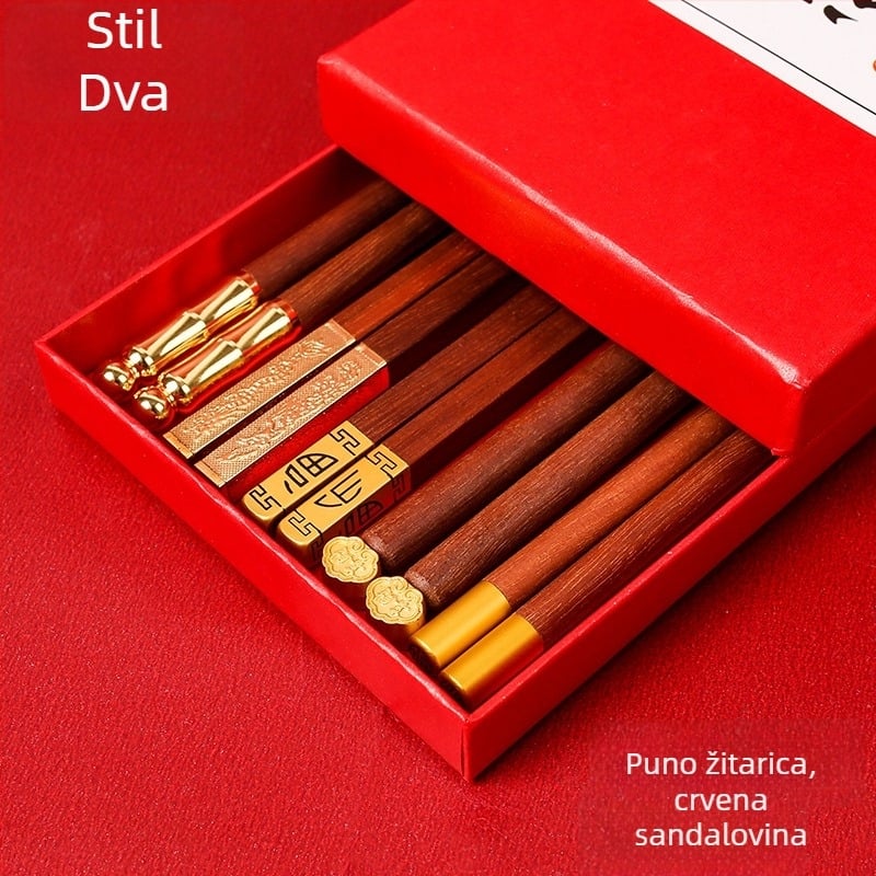 Drvene štapiće za jelo – poklon set, 5 pari, stil National Tide, otisnuto logo