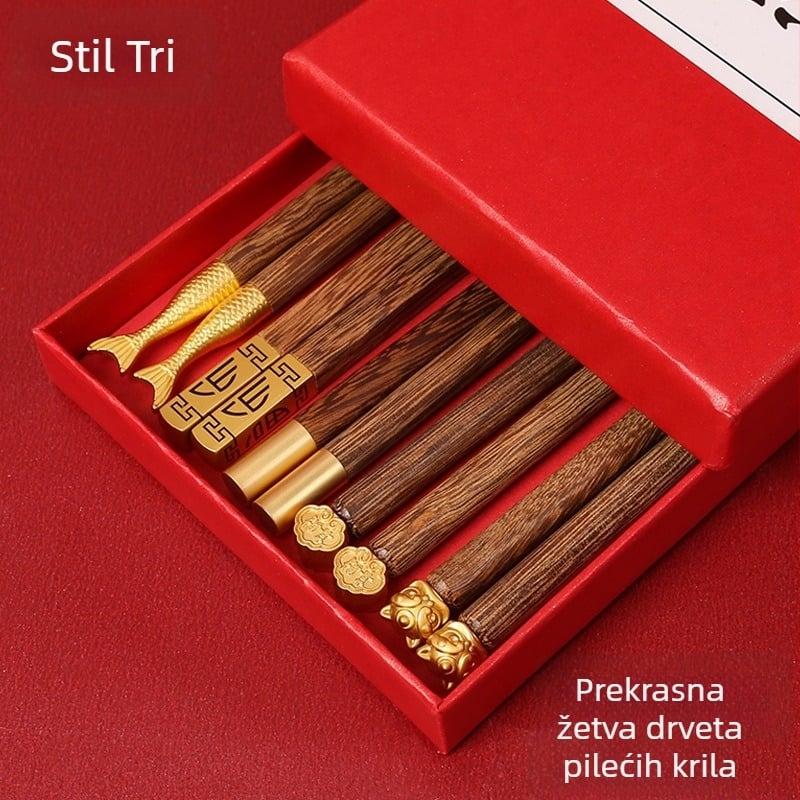 Drvene štapiće za jelo – poklon set, 5 pari, stil National Tide, otisnuto logo