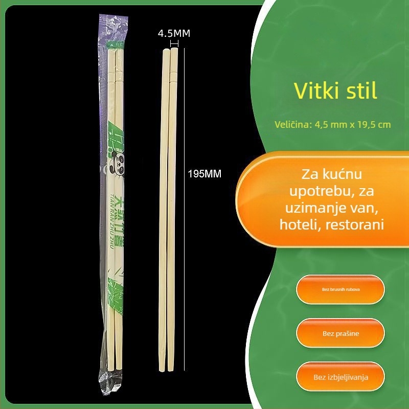 Jednokratni štapići za jelo, individualno pakirani, za restorane i brzu hranu, pakiranje od 100 ili 200 parova, biorazgradivo